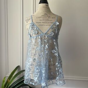 3/22 🧡 Sheer Blue Floral Lace Top